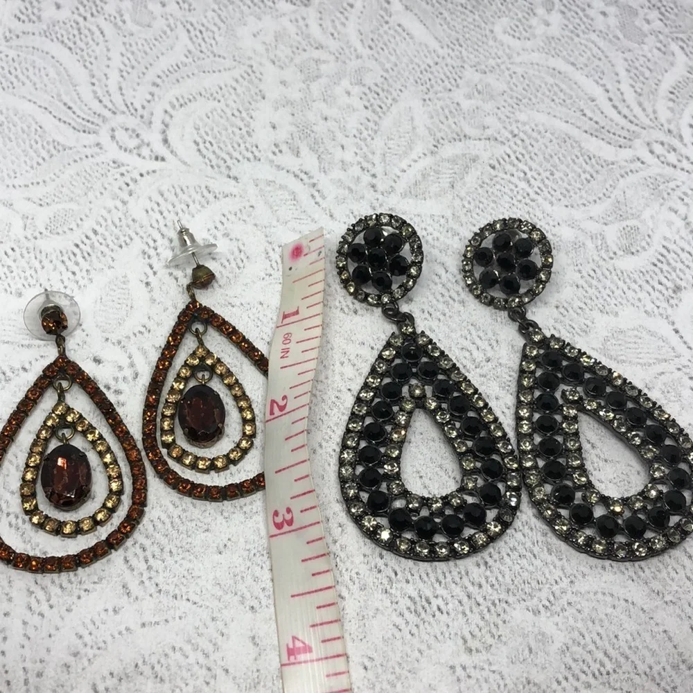 Bundle lot 2 rhinestone statement earrings dangle drop party night out dressy